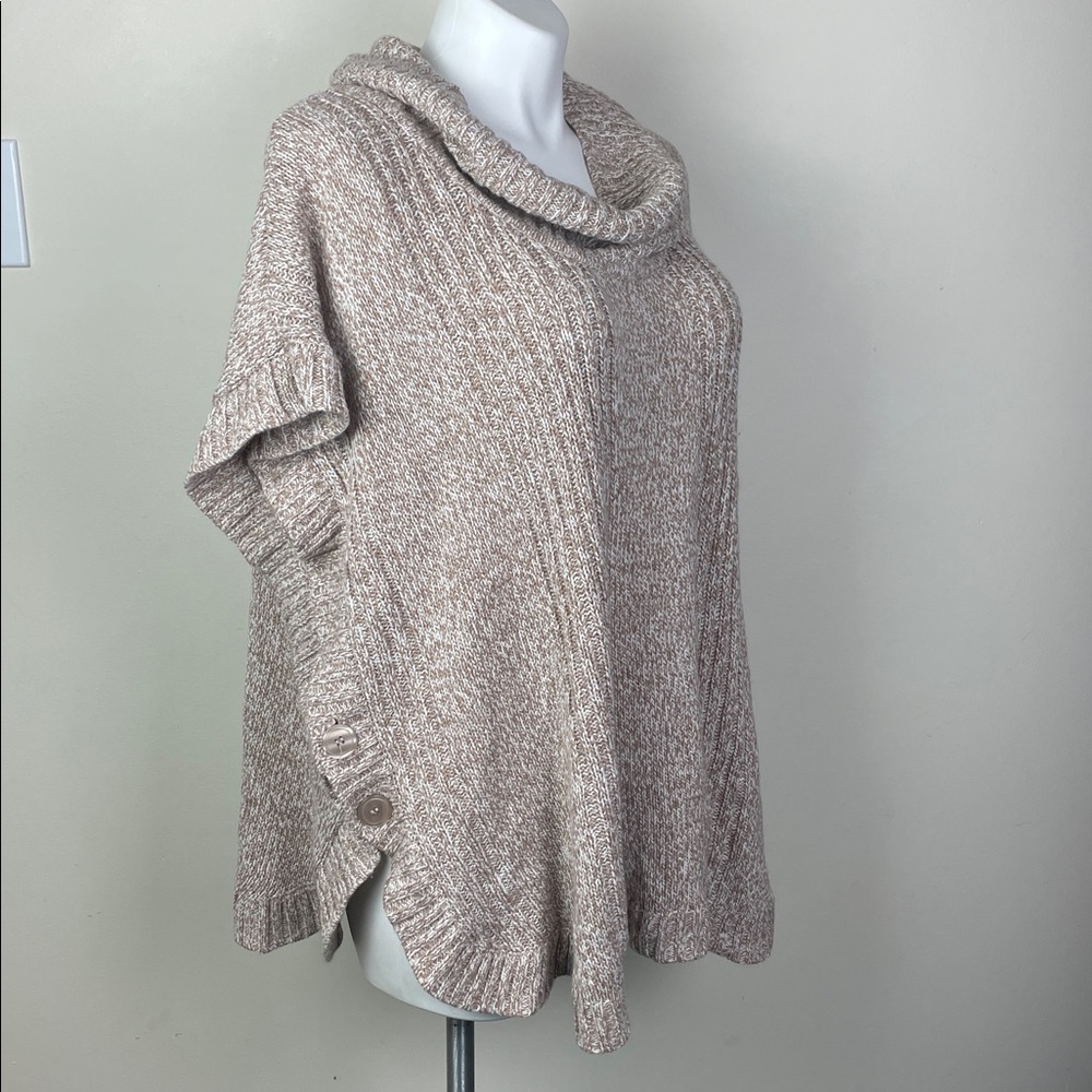 Woman Within Button Side Poncho Tan - Picture 2 of 10